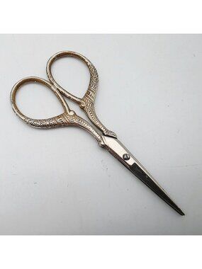 Vintage Ornate Embroidery Floral Scissors Detail Silver-Tone 3.75"